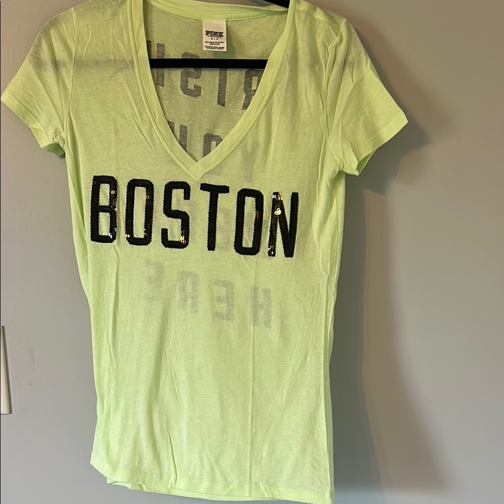 PINK Victoria's Secret Lime V-Neck Boston Tee